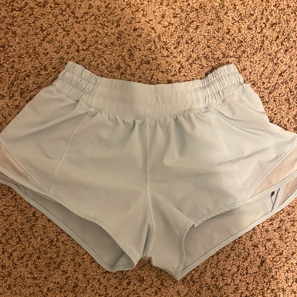 Light blue lululemon 2.5 inch low waisted hotty hot shorts